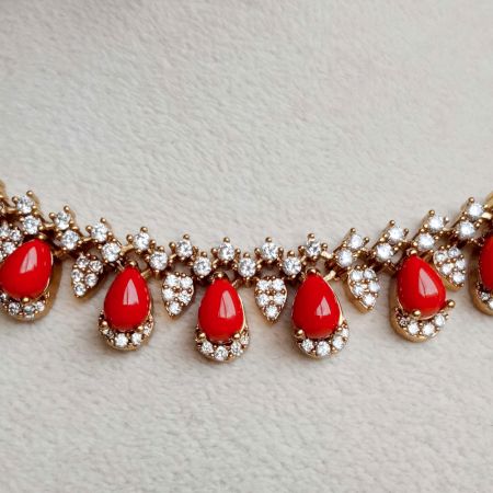 Handmade Brass Metal Jewellery Red Stone Necklace Set